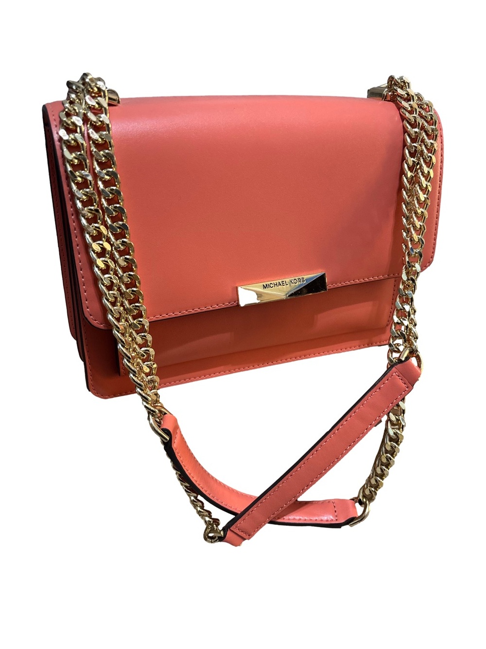 Michael Kors Coral Pink Leather Chain Crossbody